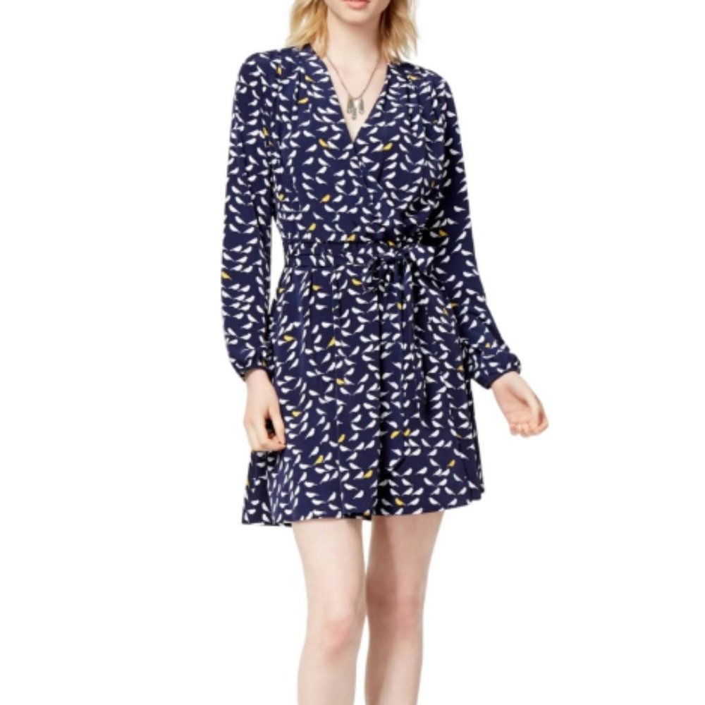Maison Jules Bird Print Wrap Dress